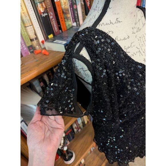 Vintage Adrianna Papell Evening Essentials Women's L Silk Black Top Blouse - Picture 3 of 8